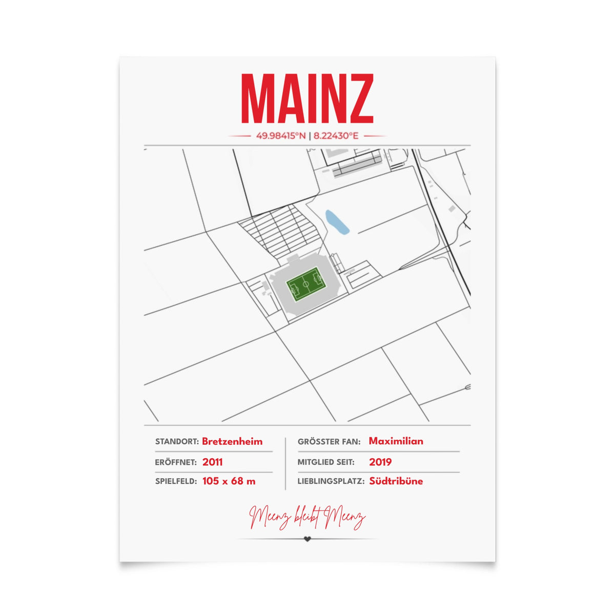 Personalisiertes Stadion-Wandbild – Mainz Maps