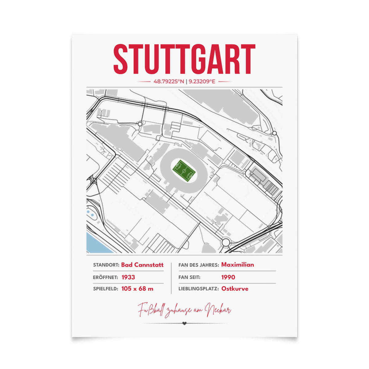 Personalisiertes Stadion-Wandbild – Stuttgart Maps