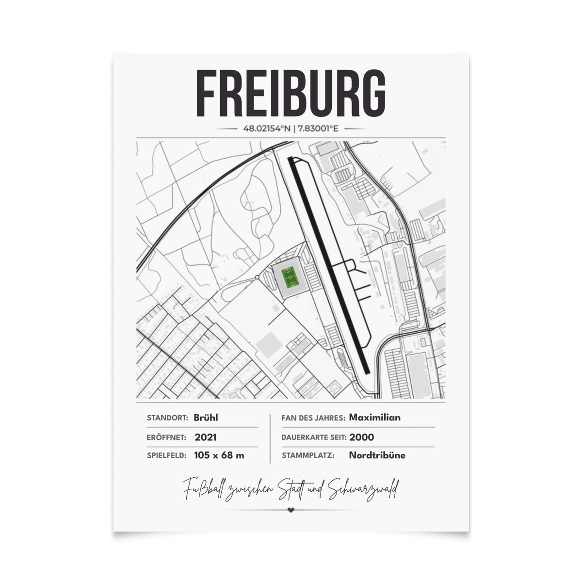 Personalisiertes Stadion-Wandbild – Freiburg Maps