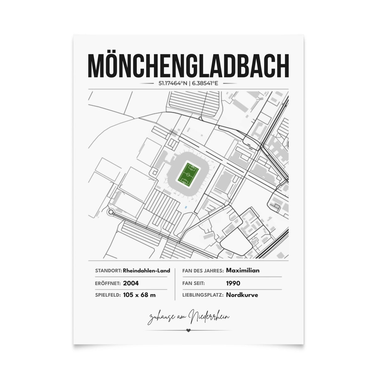 Personalisiertes Stadion-Wandbild – Mönchengladbach Maps