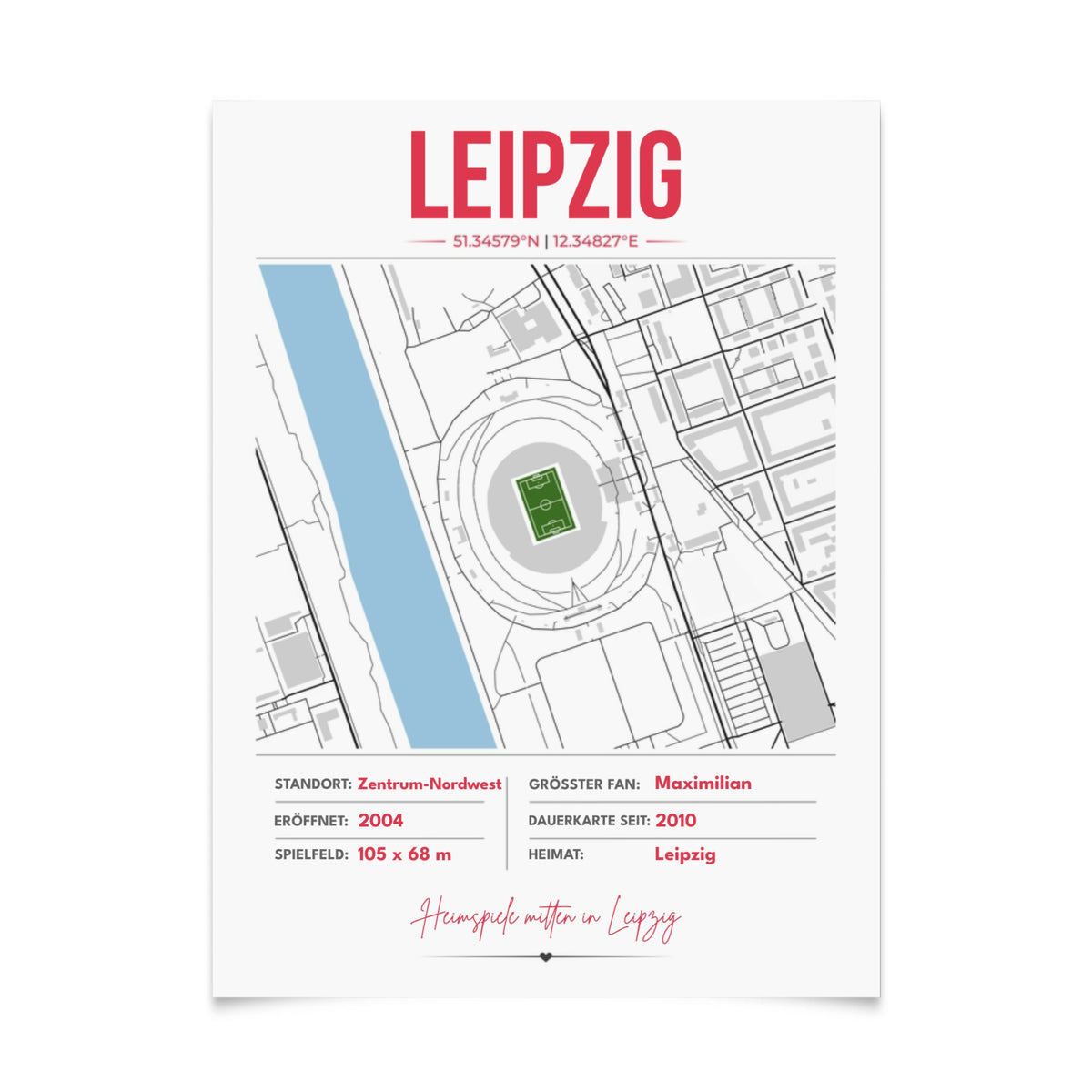 Personalisiertes Stadion-Wandbild – Leipzig Maps