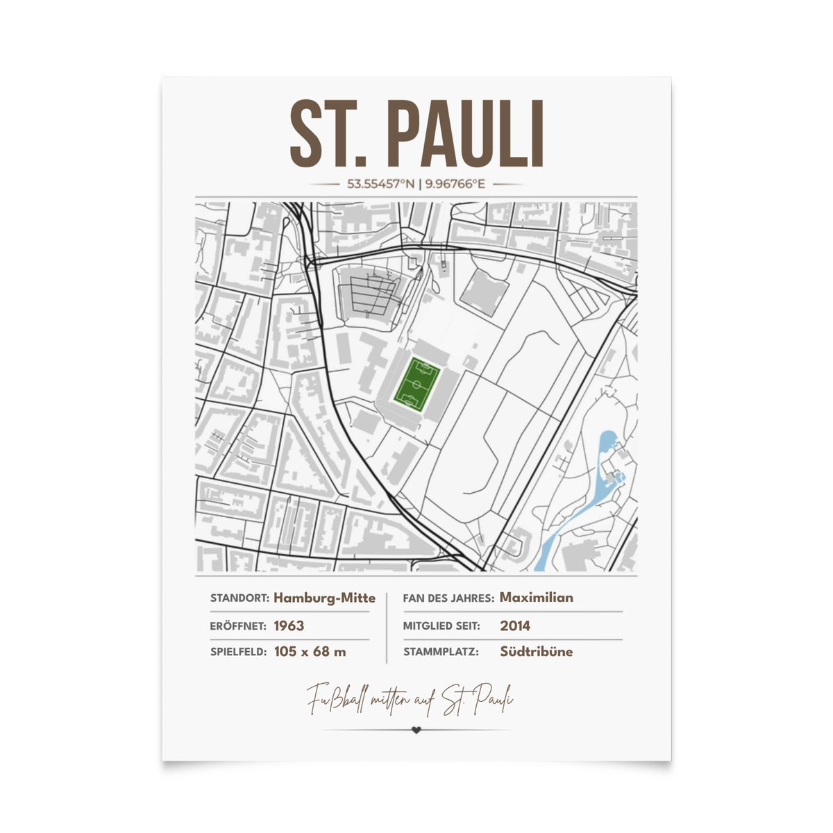 Personalisiertes Stadion-Wandbild – St. Pauli Maps