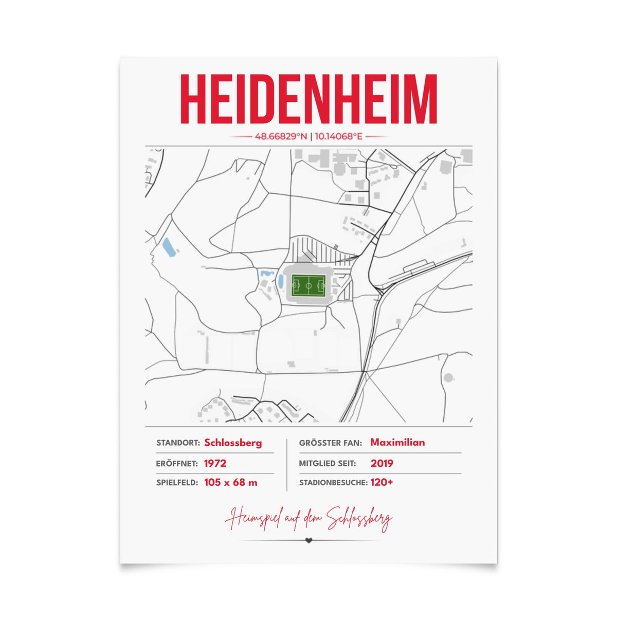 Personalisiertes Stadion-Wandbild – Heidenheim Maps