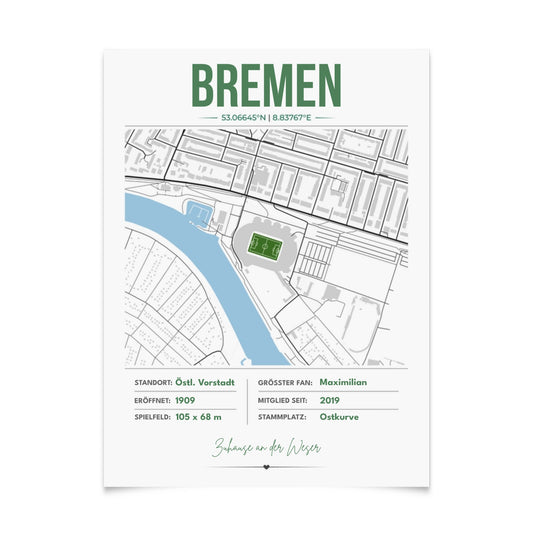 Personalisiertes Stadion-Wandbild – Bremen Maps