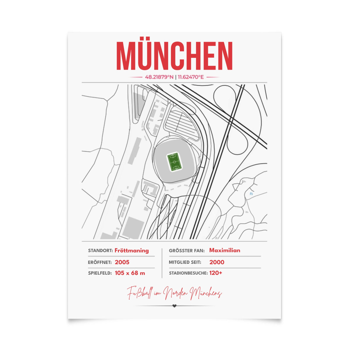 Personalisiertes Stadion-Wandbild – München Maps